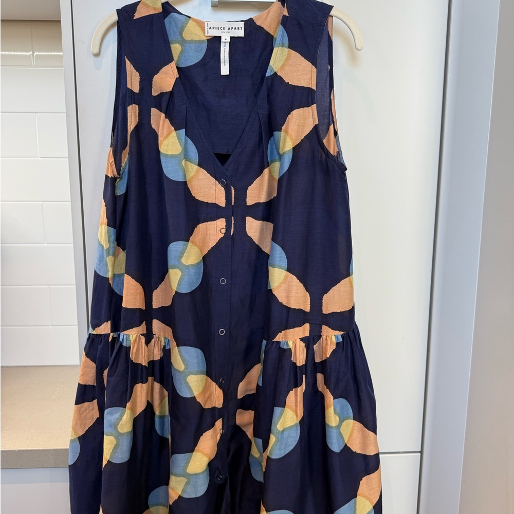 Apiece Apart Navy and Peach Geometric Midi Dress